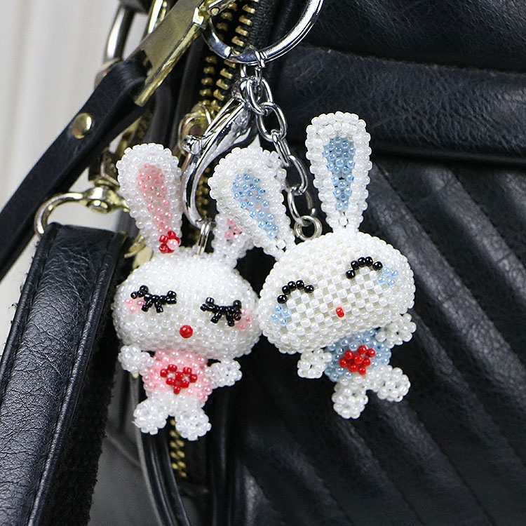 Luxury Bags Made In China - 手作りビーズウサギかわいいバッグチャームキーホルダー友人ギフト高級イースター小さなペンダントコスプレアクセサリー