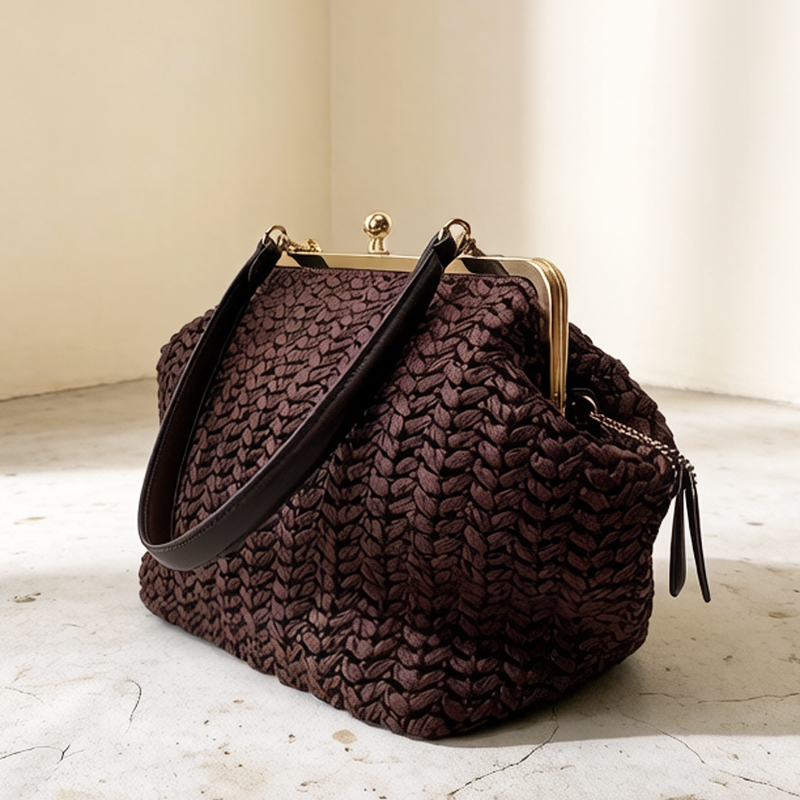 Luxury Bag Collection - 手織りキスロックフレームショルダーラフィアビーチバッグ女性用高級デザイナーハンドバッグと財布2026新作ウィートグラスアンダーアーム