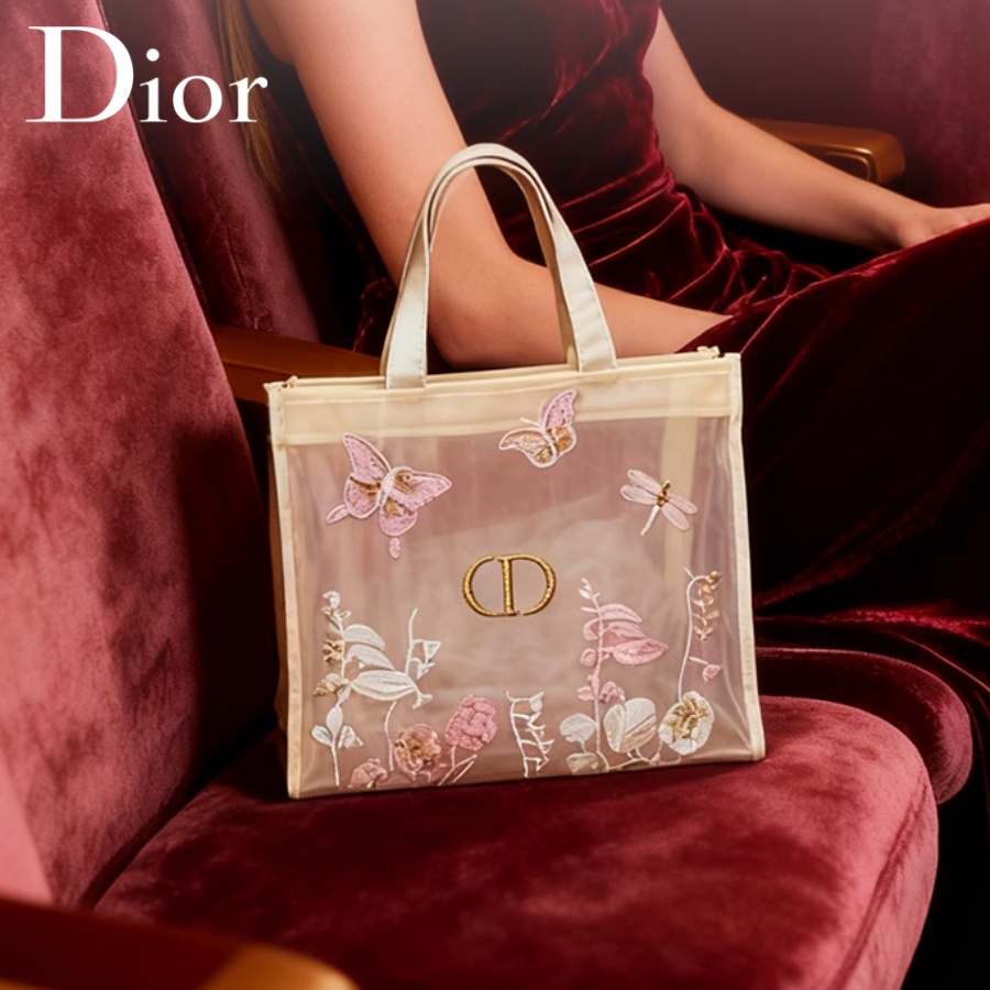 Luxury Bags Brands - クリスチャン・ディオール ディオールのバッグ 高級デザイナー半透明メッシュメイクアップバッグ バタフライフローラルプリント トラベルコスメティックオーガナイザー ポーチ