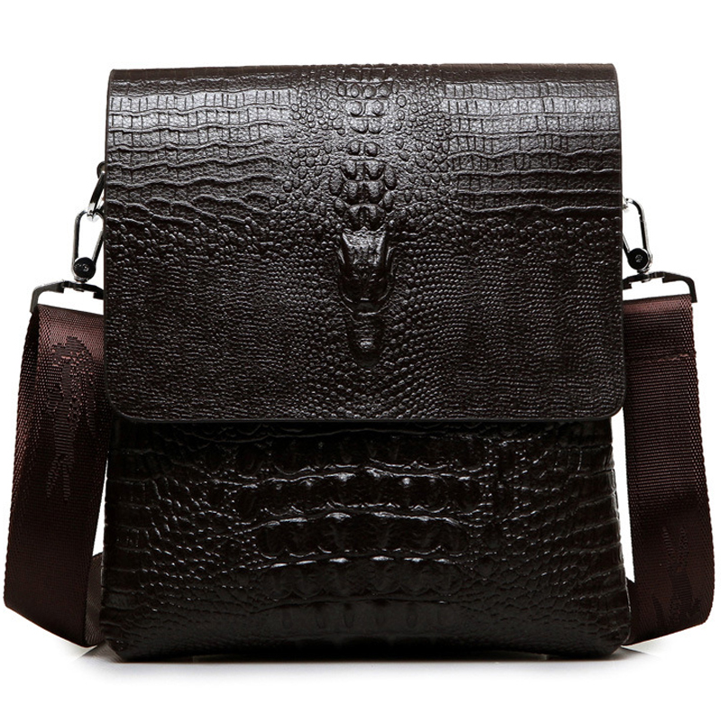 Luxury Bags Store - 男性用レザーショルダーバッグ,クロコダイルパターン,カジュアルスタイル,ブランド名