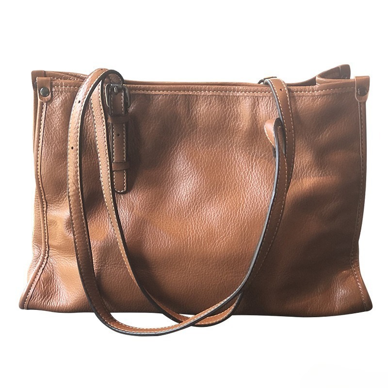 Quiet Luxury Bags Tote - 本革トートバッグ レディース フルグレイン 大型通勤バッグ トップハンドルと取り外し可能なストラップ付き ロゴなし