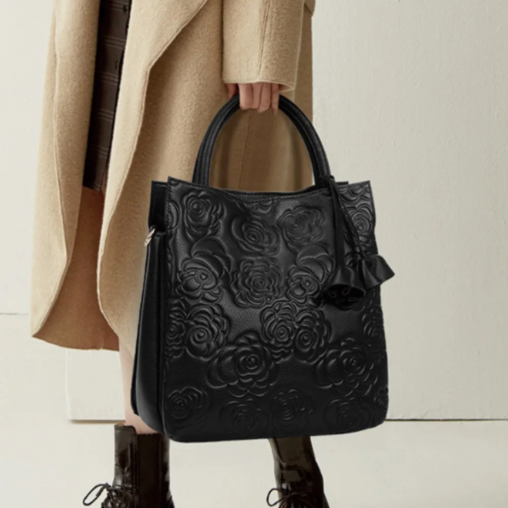 Luxury Bags That Are Vegan - 軽やかな高級感漂うエレガントなレトロ風レディース大容量花柄ハンドバッグ、ファッショナブルなヴィーガンレザーハンドバッグ、レディース財布