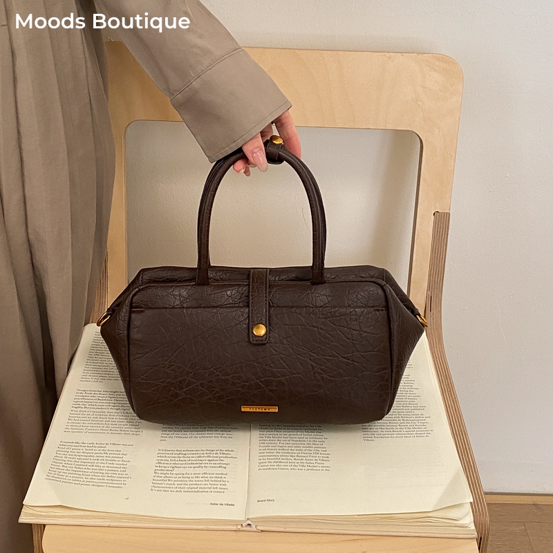 Luxury Bags That Are Vegan - MOODS ヴィンテージトップハンドルバッグ女性用ビーガンレザーソリッドカラーミニボストンハンドバッグ 2026 最新高級ショルダークロスボディバッグ