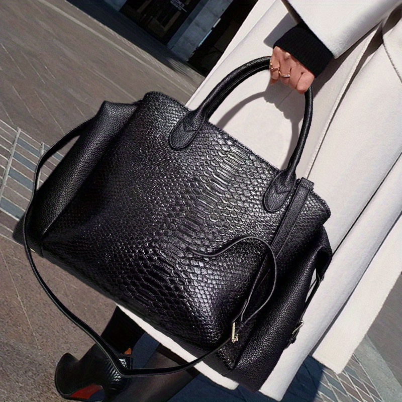 Luxury Bags That Are Vegan - 軽やかな高級感漂うエレガントなレトロレディース大容量蛇柄ハンドバッグ、ファッショナブルなヴィーガンレザーバッグ、レディース財布