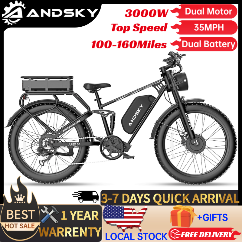 Luxury Bags On Sales - ANDSKY Apex50 AWD電動自転車 3000Wデュアルモーター 52V/48V 25Ah着脱式デュアルバッテリー