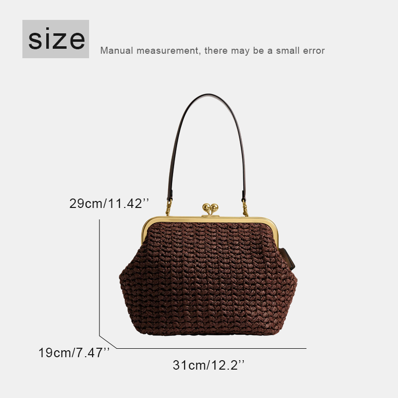 手織りキスロックフレームショルダーラフィアビーチバッグ女性用 - Luxury Bag Collection のレビューと価格