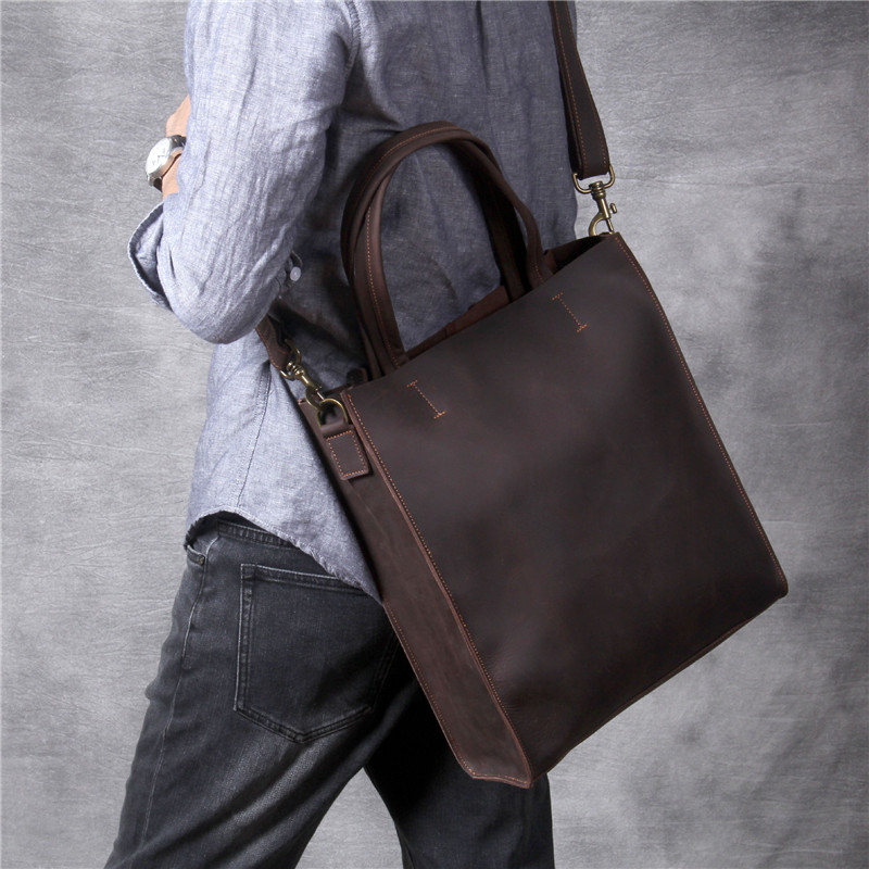 ヴィンテージ本革メンズハンドトートバッグシンプルなクレイジー - Luxury Bags That Fit Laptop のレビューと価格