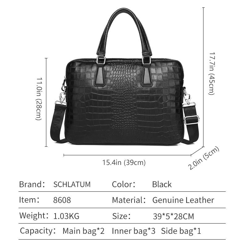 SCHLATUM 本革ワニグレインブリーフケースハード男性の - Luxury Bags That Fit Laptop のレビューと価格