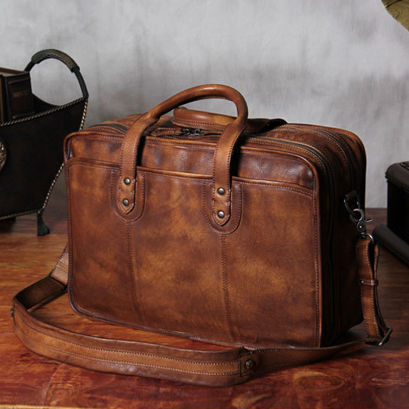高級ヴィンテージ本革メンズブリーフケース 大型レザービジネス - Luxury Bags That Fit Laptop のレビューと価格