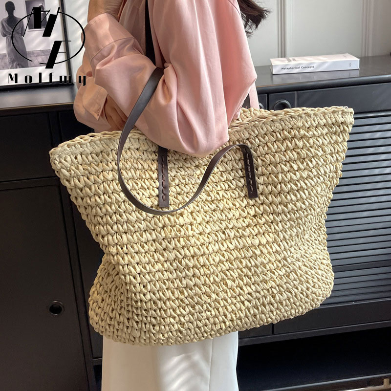 女性のための大きな編まれたストローバッグ,ビーチバッグ,大容 - Luxury Bags Store のレビューと価格