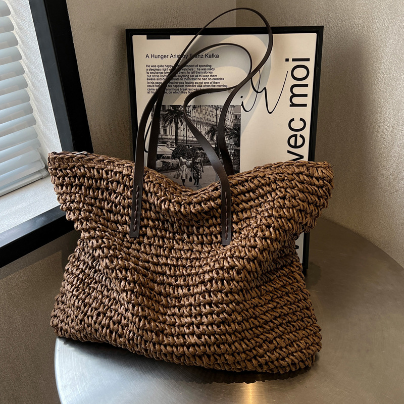 女性のための大きな編まれたストローバッグ,ビーチバッグ,大容 - Luxury Bags Store のレビューと価格