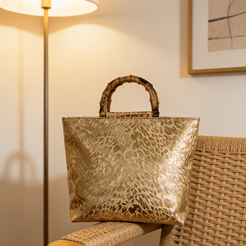 ライトラグジュアリーなメタリックゴールドジャカードリーフ柄ト - Luxury Bag Collection のレビューと価格