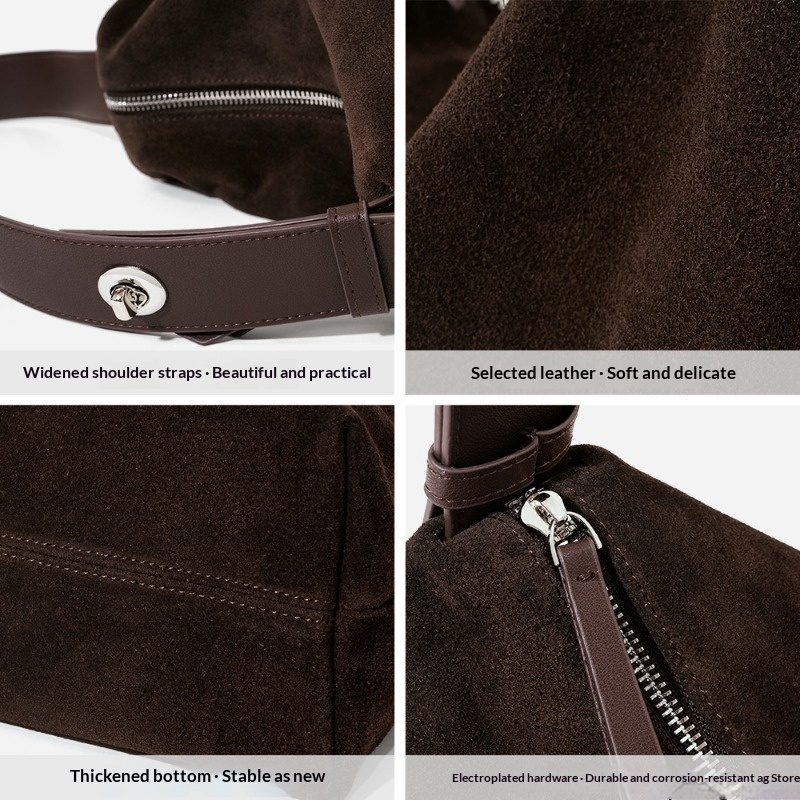 本革ショルダートートバッグ 女性用 ヌバックレザー 大型通勤 - Quiet Luxury Bags Tote のレビューと価格
